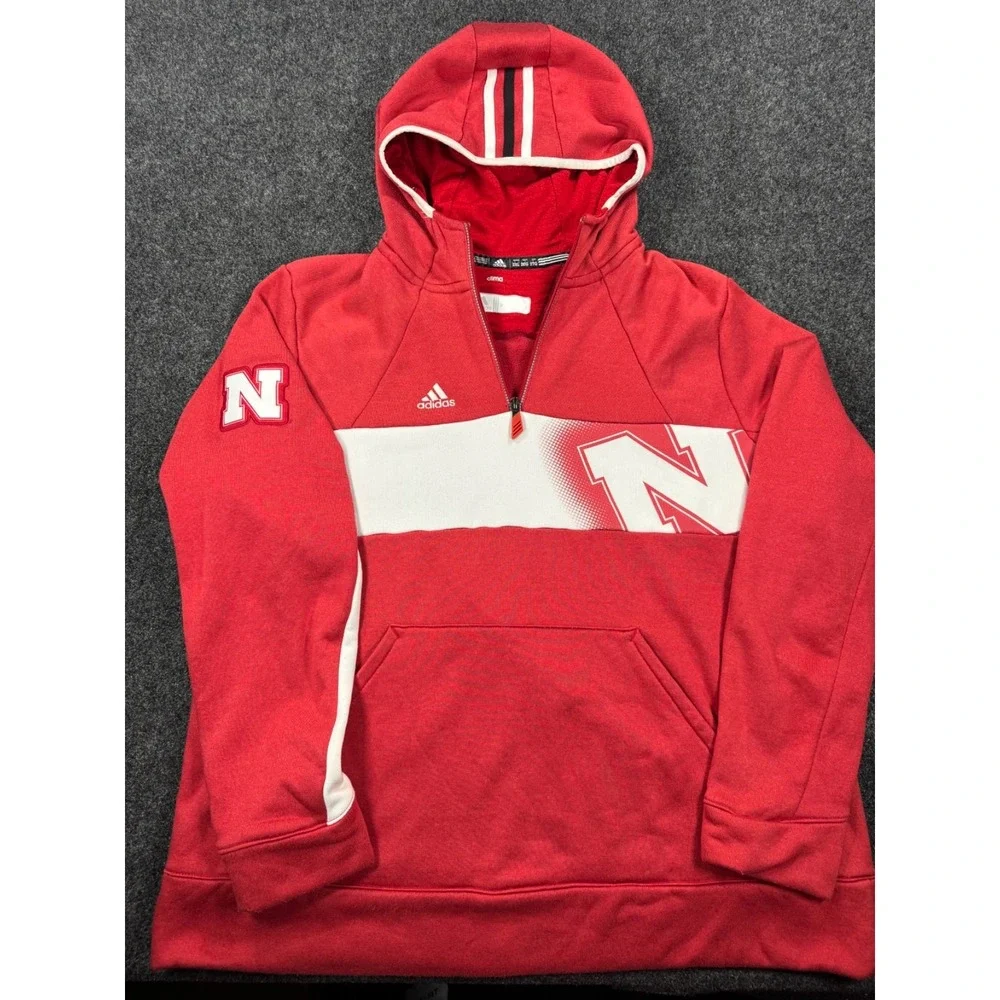 Adidas Nebraska Cornhuskers Huskers 1/4 Zip Hoodie Men's 2XL Red Clima NCAA